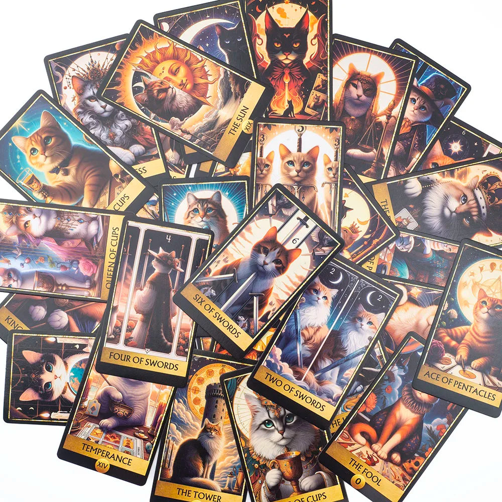 Cat Tarot A 78 Card Deck High Quality English Version Board Game for Easy and Fun Fortune Telling Perfect for Family Gatherings Good Vibrations
