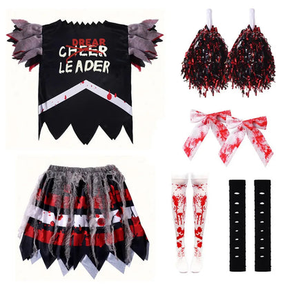 Kids Halloween Horror Costumes Zombie Cheerleading Outfits Halloween Theme Party Uniform Bloodstained Cosplay Fancy Dress Good Vibrations