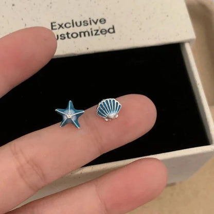 Fashion Asymmetric Ocean Style Earrings Stud  For Women Starfish Shell Earring Ear Ring Imitation Pearl Zircon Jewelry Gift Good Vibrations