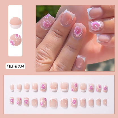 24Pcs Pink Leopard Print French Tips False Nails Short Square Head 3D Black Bowknot Fake Nails Acrylic Full Cover Press on Nails Good Vibrations