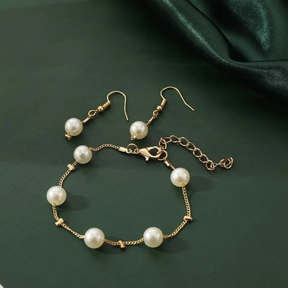 4pcs Gold-color Necklace Earring Bracelet Set Ladies Elegant Imitation-Pearls Collection Temperament Tassel Jewelry Good Vibrations Adult Super Store