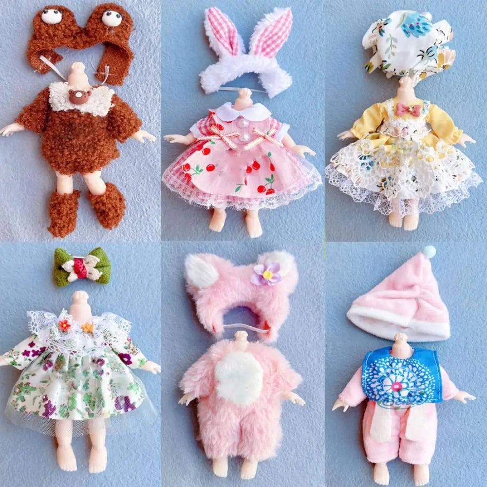 10 Styles Doll Clothes Dresses with Cartoon Hat Cute Fashion Skirts Plush Animals Mini Animal Doll Outfit Good Vibrations