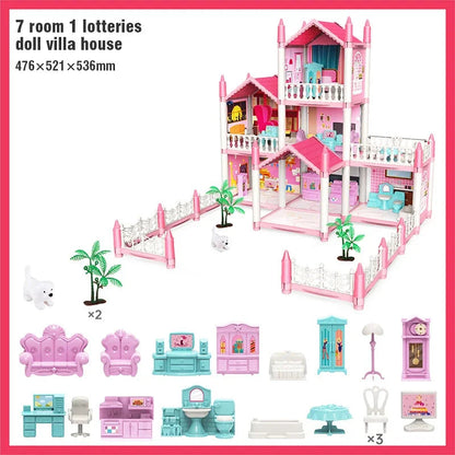 DIY Assemble Villa Model Toy House Cartoon Dools Role-Playing Set Fun Puzzle Doll House Household House Playing Toys Good Vibrations