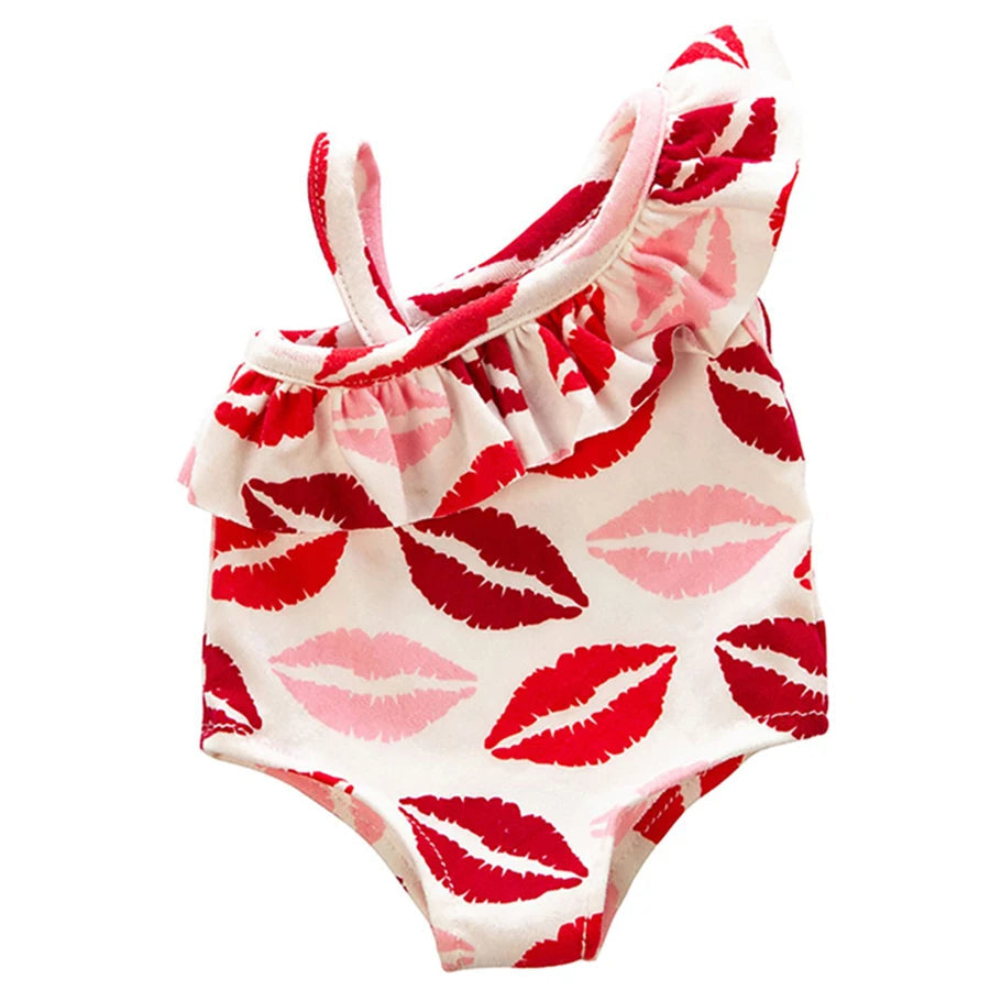 Cute Swimming Suit for 16-18Inch American Doll Sweet Heart Print Doll Swimsuit Clothes for 43Cm Newborn Baby Doll Kids Gift Good Vibrations