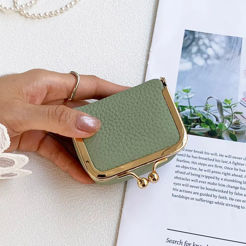 Litchi Grain Mini Bag, 2 Sizes Available, Retro Metal Kiss Lock, Portable Jewelry Pouch for Rings, Earrings & Necklaces Coin Pur Good Vibrations