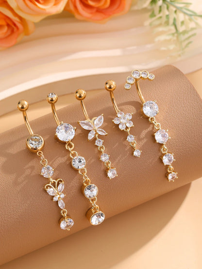 3-5pcs/Lot Belly Button Ring Sets Heart Butterfly Flower Dangled Belly Piercing Nombril 14G Curved Navel Rings Jewelry for Women Good Vibrations Adult Super Store