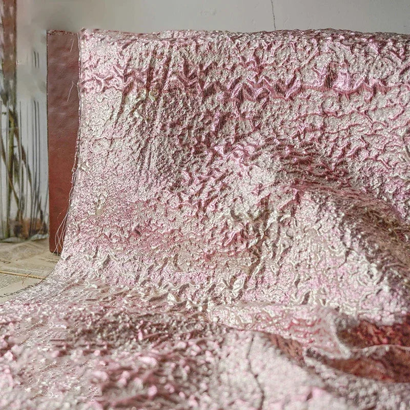 Pink Embossed Bubble Glitter Wrinkled Jacquard Fabric Women's Tutu Skirt Wedding Dress DIY Sewing Fabric Good Vibrations