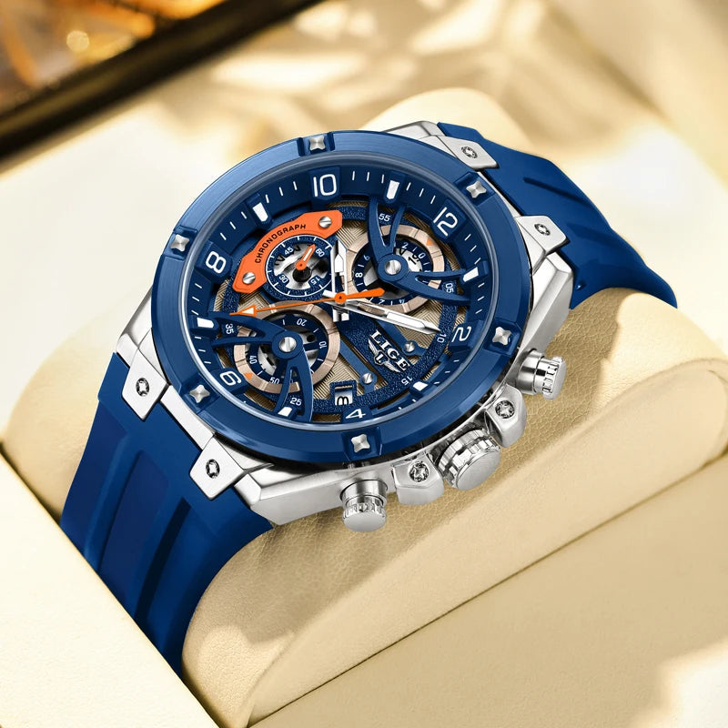LIGE Luxury Military Men Watch Waterproof Luminous Date Sport Man Wristwatch Chronograph Silicone Strap Quartz Men's Watches Good Vibrations