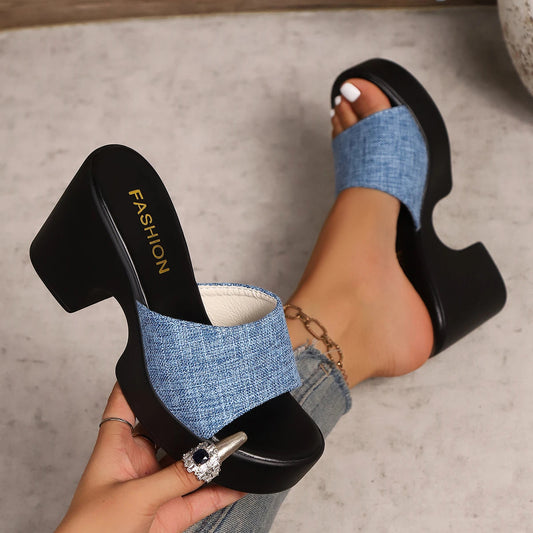 Summer Women Sandals Open-Toe Thick Platform Sandals Flip Flops Outdoor Chunky Heel Fashion Minimalist High Heels Shoes Women Good Vibrations