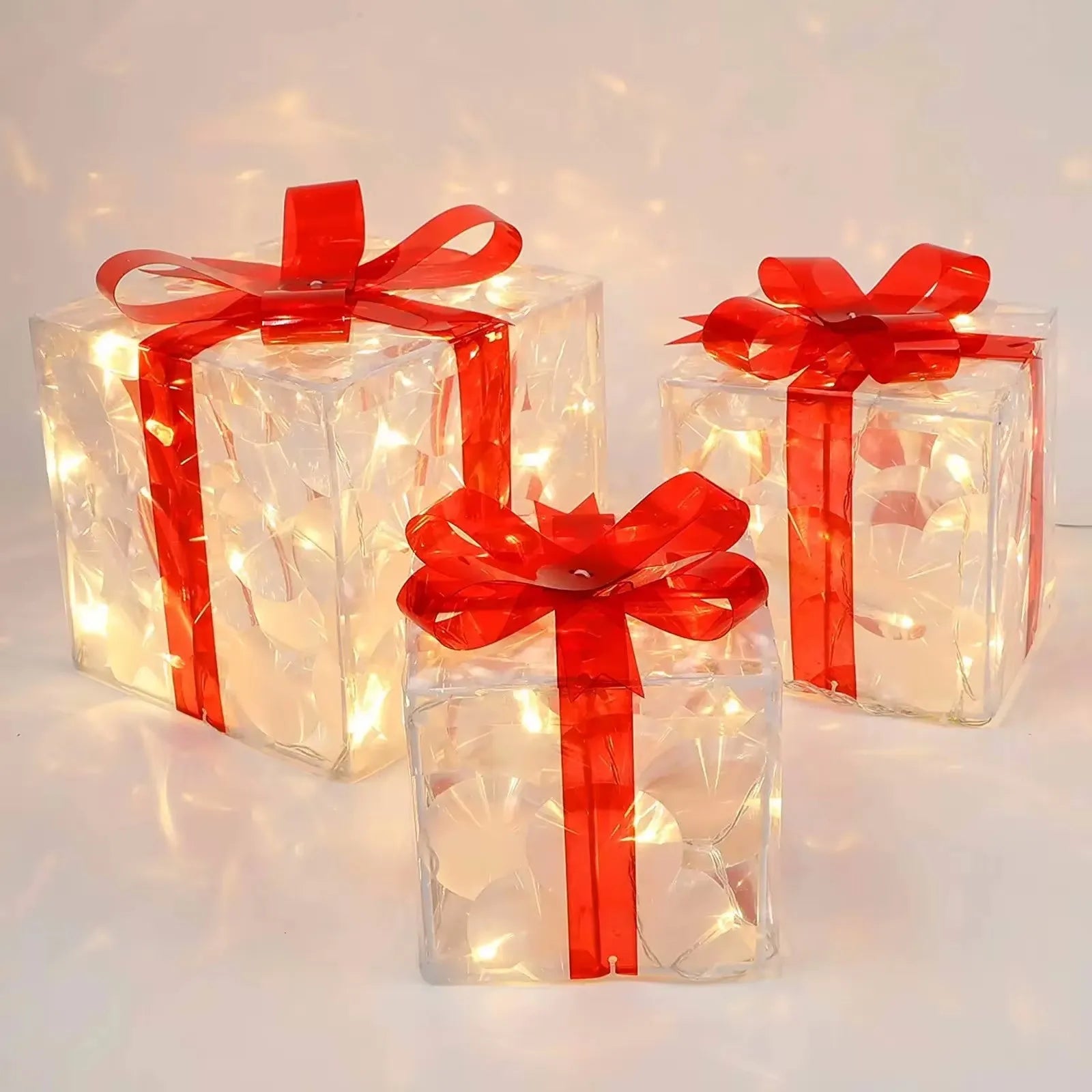 Christmas Glowing Gifts Box Decoration Ornament With Bow Lighting Box Outdoor Light Lighting Xmas New Year 2024 Home Yard Decor Good Vibrations