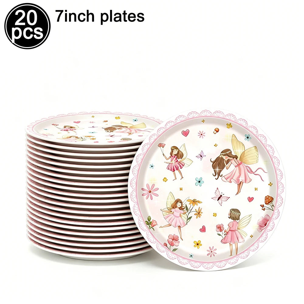 Fairy Party Supplies for Girl Birthday Fairies Enchanted Themed Baby Shower Party Decor Garden Flower Disposable Tableware Decor Good Vibrations