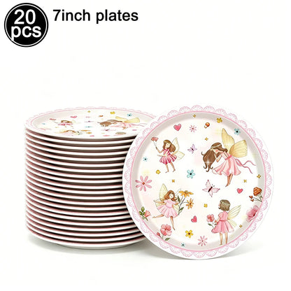 Fairy Party Supplies for Girl Birthday Fairies Enchanted Themed Baby Shower Party Decor Garden Flower Disposable Tableware Decor Good Vibrations