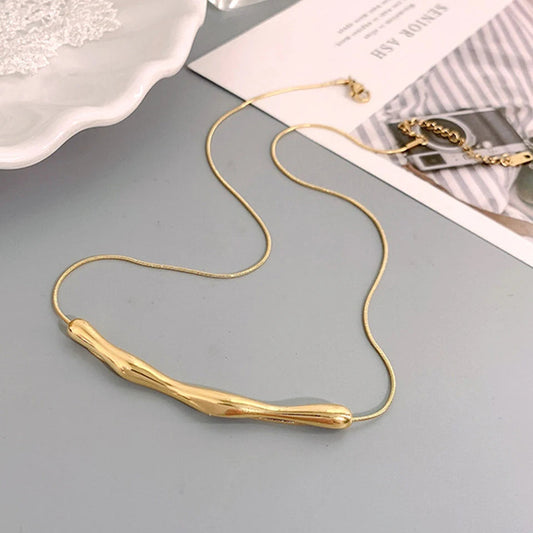 ZAKOL European and American Fashion Stainless Steel Gold Color Collar Bone Chain for Women Fashion Short Necklaces Jewelry Good Vibrations