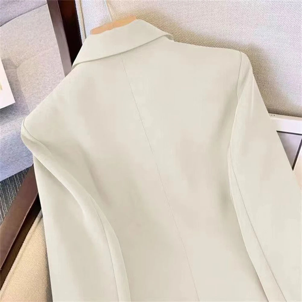 Blazer For Women Elegant Suit Jacket Loose Long Sleeve Jacket Beige Casual Solid Color Blazer Fashion Lapel Neckline Style Good Vibrations