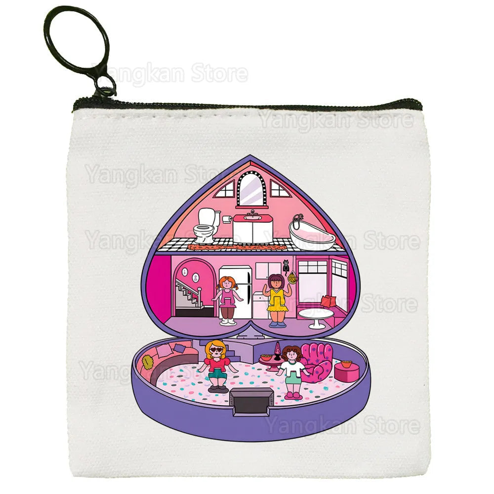 Kawaii Polly Pocket Bag Pure White Bag Handmade Cloth  Coin Purse Whiteboard Bag Handbag Good Vibrations