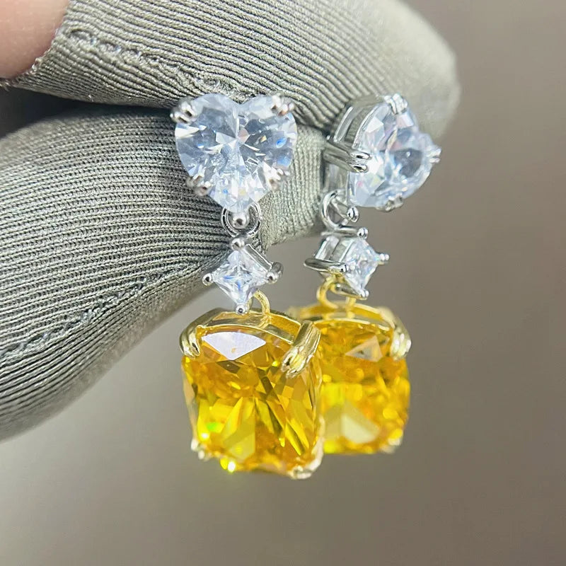 2026 Fashion Bright Yellow Crystal Earrings Female Engagement Party Jewelry Temperament Women Wedding Ceremony Accessories Good Vibrations