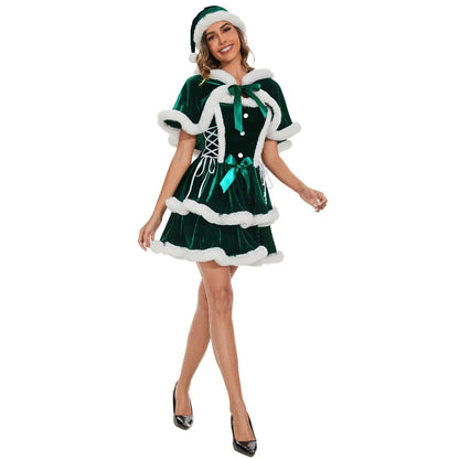 Merry Christmas Cosplay Costume Shawl Dress Xmas Uniform Disguise Clothing Theme Party Stage Performance Outfit Adult Women Good Vibrations
