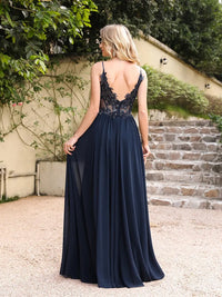 Spaghetti Straps Navy Blue A Line Evening Dresses 2025 Elegant Beaded Appliques Illusion Prom Gowns Formal Party Vestido De Gala Good Vibrations