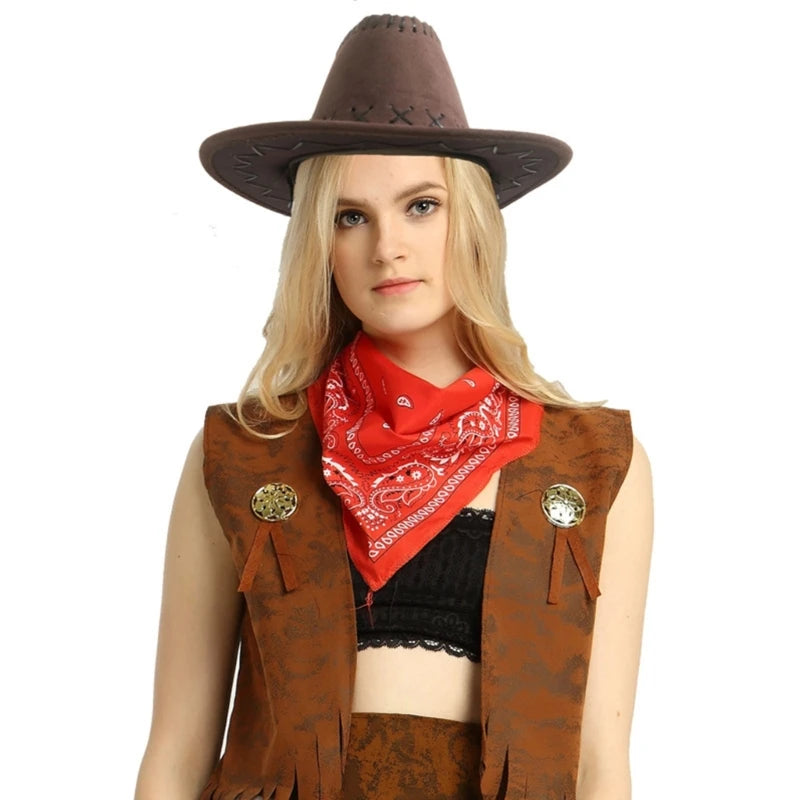 Classic Cow-boy Costumes Includes Cow-boy Hat Vests Scarf Comfortable Wear for Men Women Halloween Party Cos-play Good Vibrations