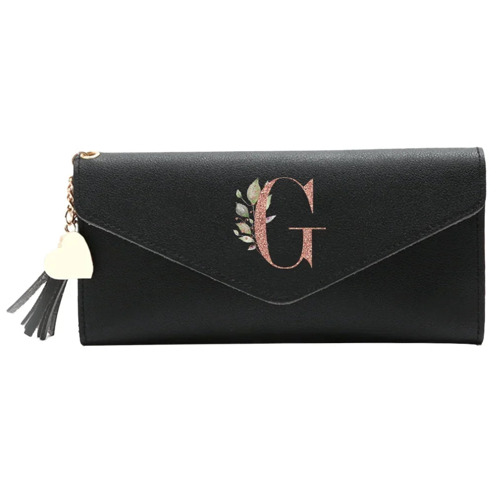 Wallet Black Small Leather Coin Purse Rfid Blocking Wallet Rose Gold Pattern Mini Purse with ID Window for Women Good Vibrations