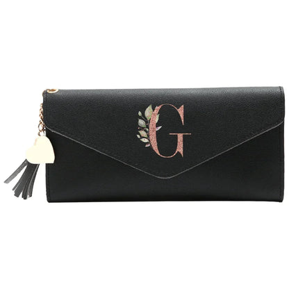 Wallet Black Small Leather Coin Purse Rfid Blocking Wallet Rose Gold Pattern Mini Purse with ID Window for Women Good Vibrations