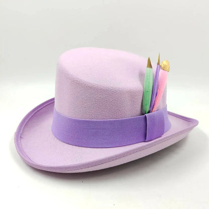 New High Quality Man Fedora Unisex Gentleman Cosplay Derby Bowler Hat British Shape Hat Autumn Magic Hat Feather Accessories Good Vibrations