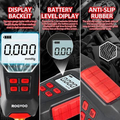 RV-VG90 Digital Vacuum Gauge, HVAC Micron Vacuum Gauge Tester, Digital Vacuum Micron Gauge Set with Buzzer Alarm Good Vibrations