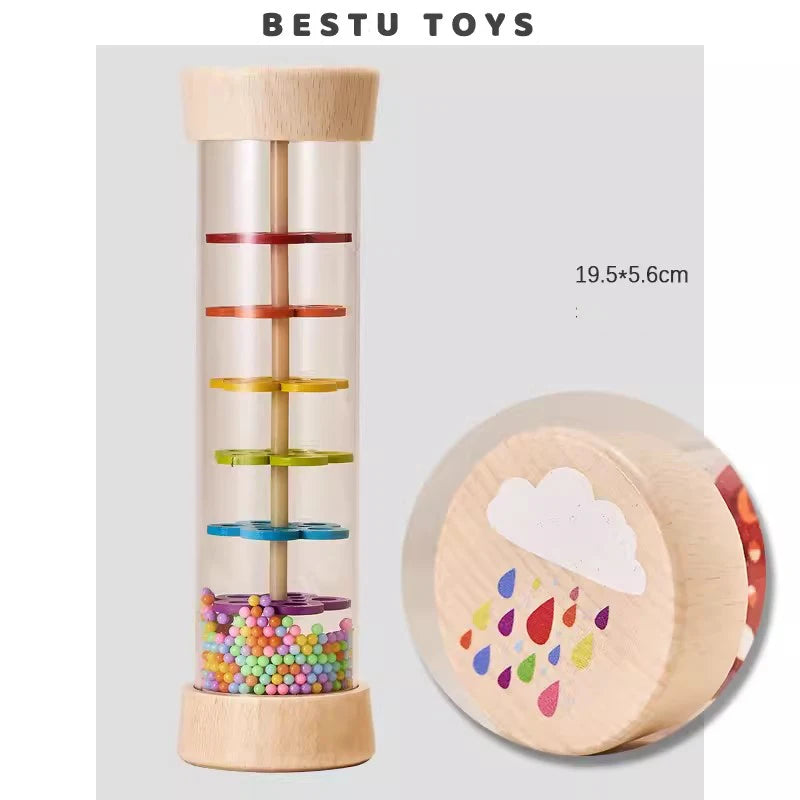 Baby Wooden Rain Sound Pipe Simulation Rain Sound Wooden Toy Gift Hourglass Fun Music Shaker Early Education Enlightenment Toy Good Vibrations