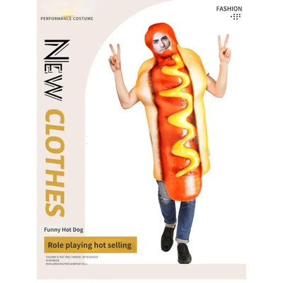 High Quality Couple Costume Halloween Funny Hot Dog Onesie Adult Hot Dog Cosplay Costumes Stage Show Hot Dog Costumes # 1 # W.