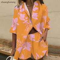 Two Piece Sets Womens Outfits Summer Casual Loose Print Two Piece Sets Fall Boho Beach Holiday Half Sleeve Shirt And Shorts Sets Good Vibrations