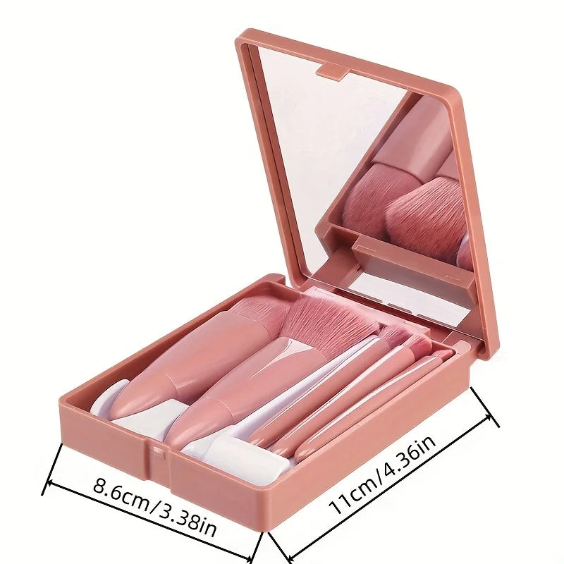 5Pcs Portable Makeup Brush Set With Mirror -  Foldable Travel Kit ，Mini Makeup Brush Set Travel Makeup Brush Set Good Vibrations