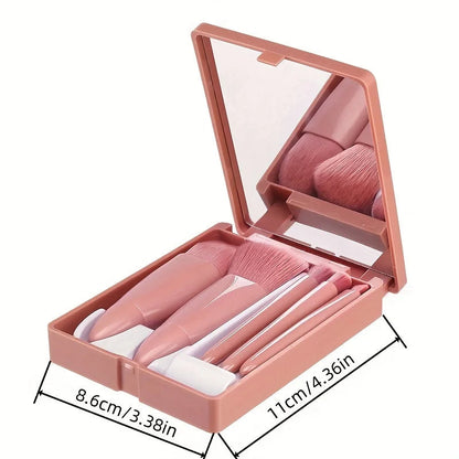 5Pcs Portable Makeup Brush Set With Mirror -  Foldable Travel Kit ，Mini Makeup Brush Set Travel Makeup Brush Set Good Vibrations