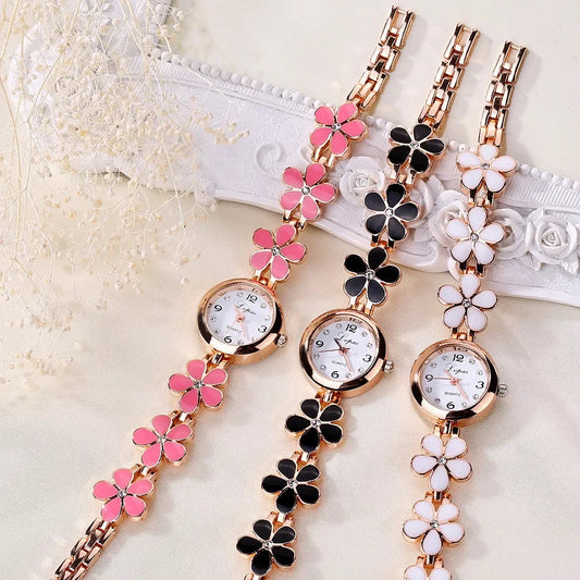 Fashion Small Watches Women 2023 Luxury Rhinestone Flower Bracelet Stainless Steel Watchband Dress Female Clock relogio feminino Good Vibrations