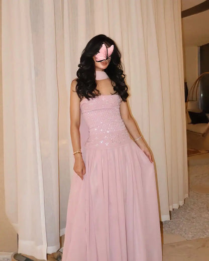 Customized Straight Prom Dresses Sleeveless Strapless Pleated Beadings Floor Length Formal Occasion Evening Dresses Good Vibrations