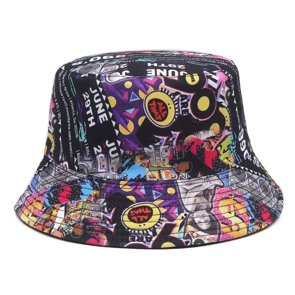 Women Bucket Hat Fashion Design Print 90's Panama Hats Female Vintage Fisherman Unisex Sun Cap Dropshipping Good Vibrations