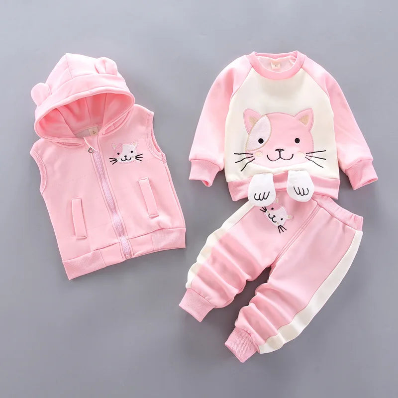 Baby Boys And Girls Clothing Set Tricken Fleece Children Hooded Outerwear Tops Pants 3PCS Outfits Kids Toddler Warm Costume Suit Good Vibrations