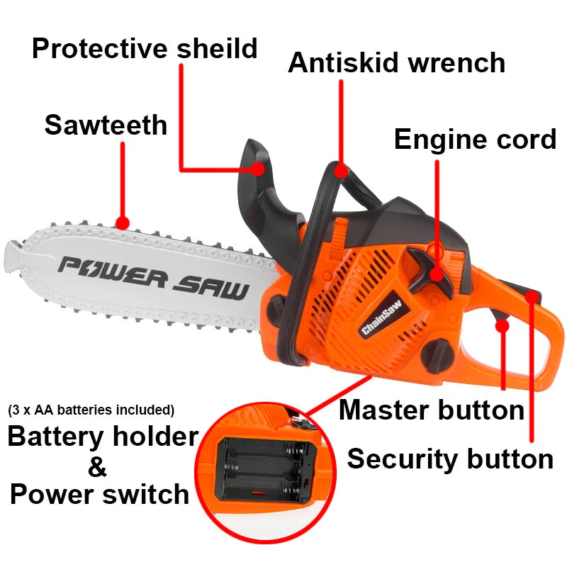 Toy Chainsaw Kids Toy Tools for Children Tools Electric Power Chainsaws for Tool Bench Boys Gift Pretend Play Saw with Sound Good Vibrations