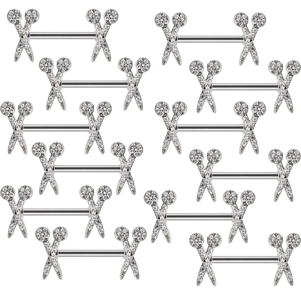 6Pairs/Lot 361L Surgical Steel Nipple Barbell Ring Moon Nipple Ring Scissors Nipple Shield 14G Tongue Piercing Body Jewelry Good Vibrations