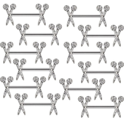 6Pairs/Lot 361L Surgical Steel Nipple Barbell Ring Moon Nipple Ring Scissors Nipple Shield 14G Tongue Piercing Body Jewelry Good Vibrations