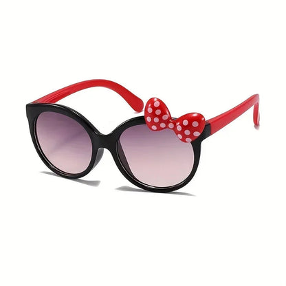 Cute Bow Decorated Sunglasses Round Frame UV400 Kids Eyewear Shades Sun Protection Princess Sunglasses for Party Travel Vocation Good Vibrations