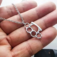 Brass Knuckles Pendant Necklace for Women Men Neck Chain Vintage Summer Gothic Goth Jewelry Trend 2022 Accessories Holiday Gifts Good Vibrations