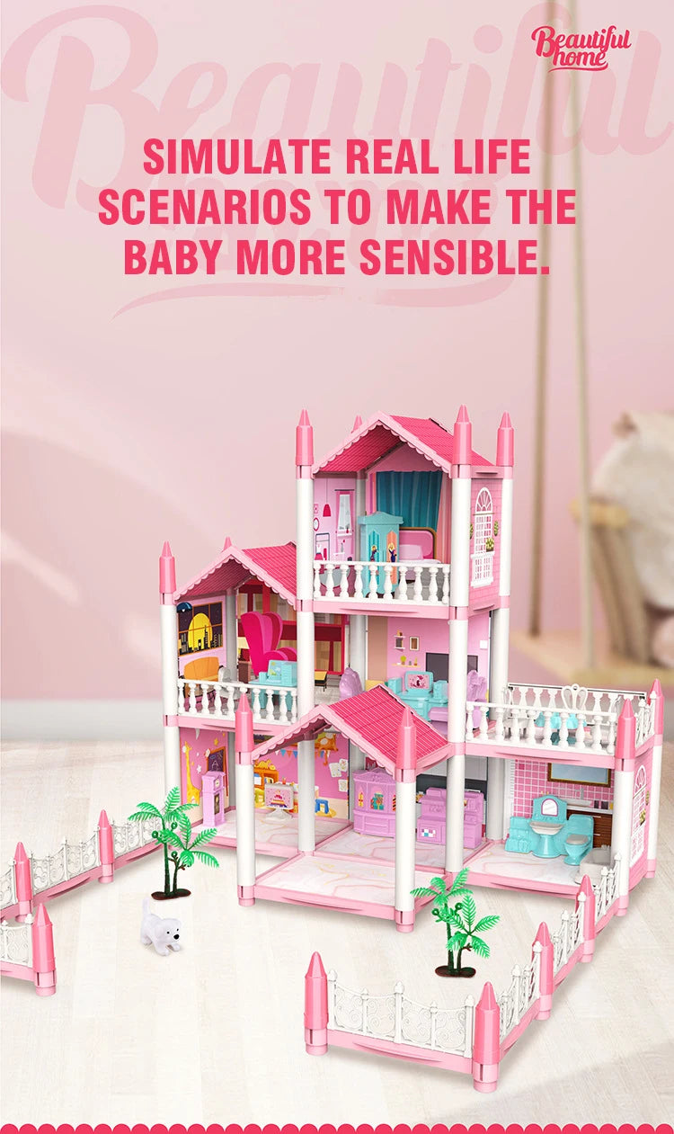 DIY Assemble Villa Model Toy House Cartoon Dools Role-Playing Set Fun Puzzle Doll House Household House Playing Toys Good Vibrations