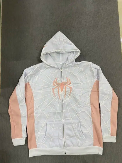 American Spider 3D Foaming Embroidery Zipper Hoodie Y2K Retro Gothic Harajuku Women Zip Up Jacket Hoodies Sweatshirt Men Clothes Good Vibrations