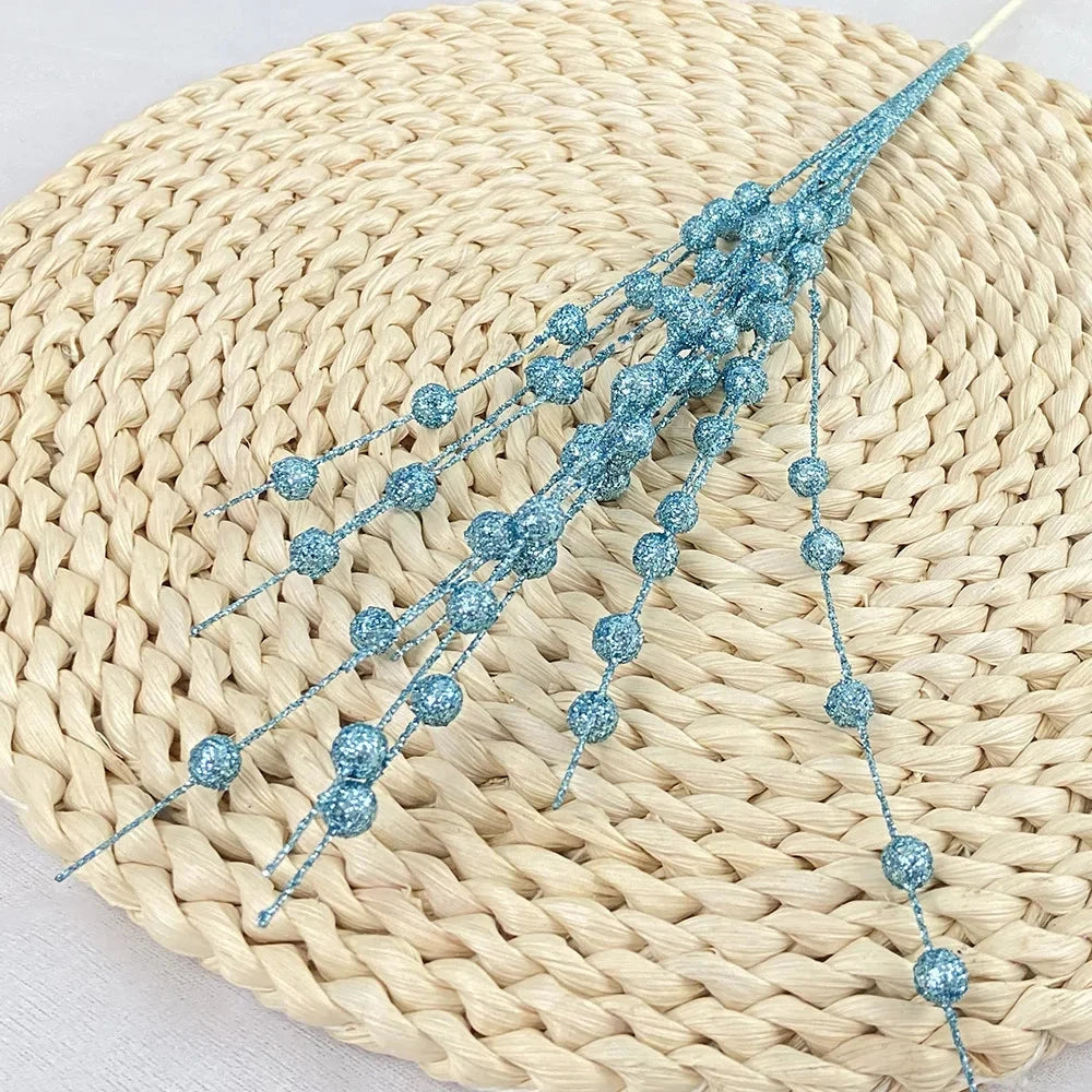 Christmas Tree Decoration, Fake Glitter Berry Leave, Dried Branch, Golden Powder, Flower Material, New Year Party, 1Pc, 12 Forks Good Vibrations