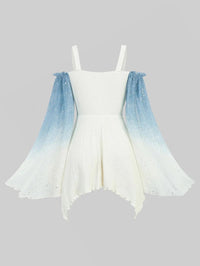 ROSEGAL Plus Size Ombre Print Cold Shoulder Blouse Flare Sleeves Asymmetrical Top For Women 2025 Autumn New Hot Stamping Detail Good Vibrations