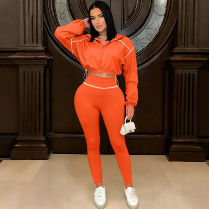Two Piece Set Women Sexy Club Long Sleeve Paneled Stylish Casual Sport Suit Solid Color Zipper Tracksuits Sweat Suit Good Vibrations
