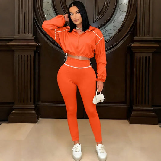 Two Piece Set Women Sexy Club Long Sleeve Paneled Stylish Casual Sport Suit Solid Color Zipper Tracksuits Sweat Suit Good Vibrations