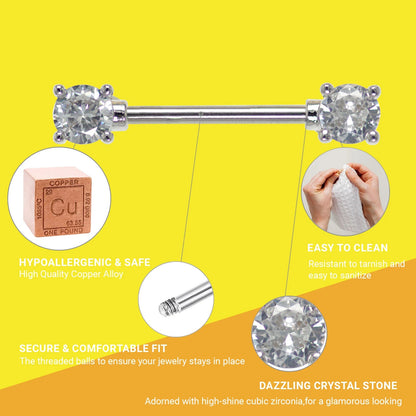 1Pair Surgical Steel Nipple Rings Nipple Piercing Bar Jewelry for Women Men with Sparkle CZ 14G Barbell Body Jewelry Accessories Good Vibrations