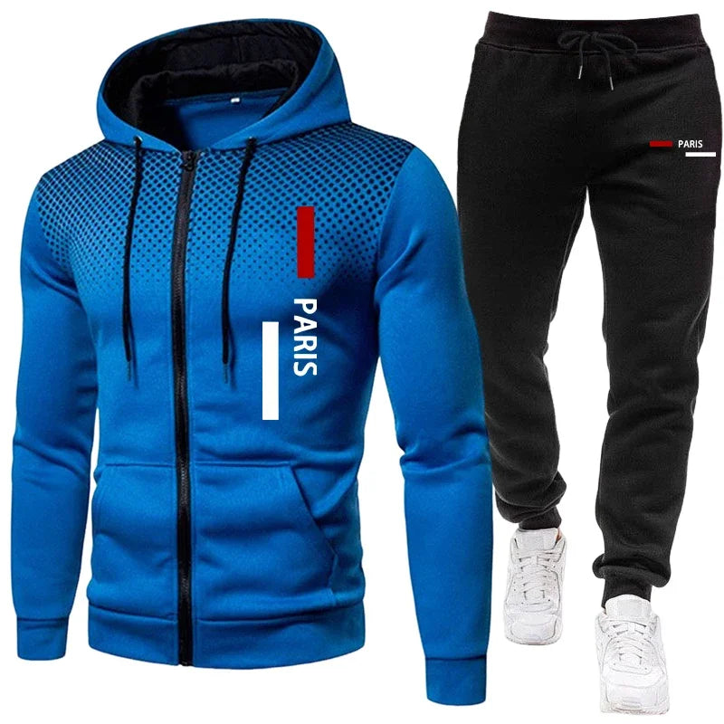 Men's Sportswear Hooded Sweatshirt and Sweatpants Urban Casual Sporty Zipper Hoodie Jogging Suit Fall/winter Training Outfits Good Vibrations