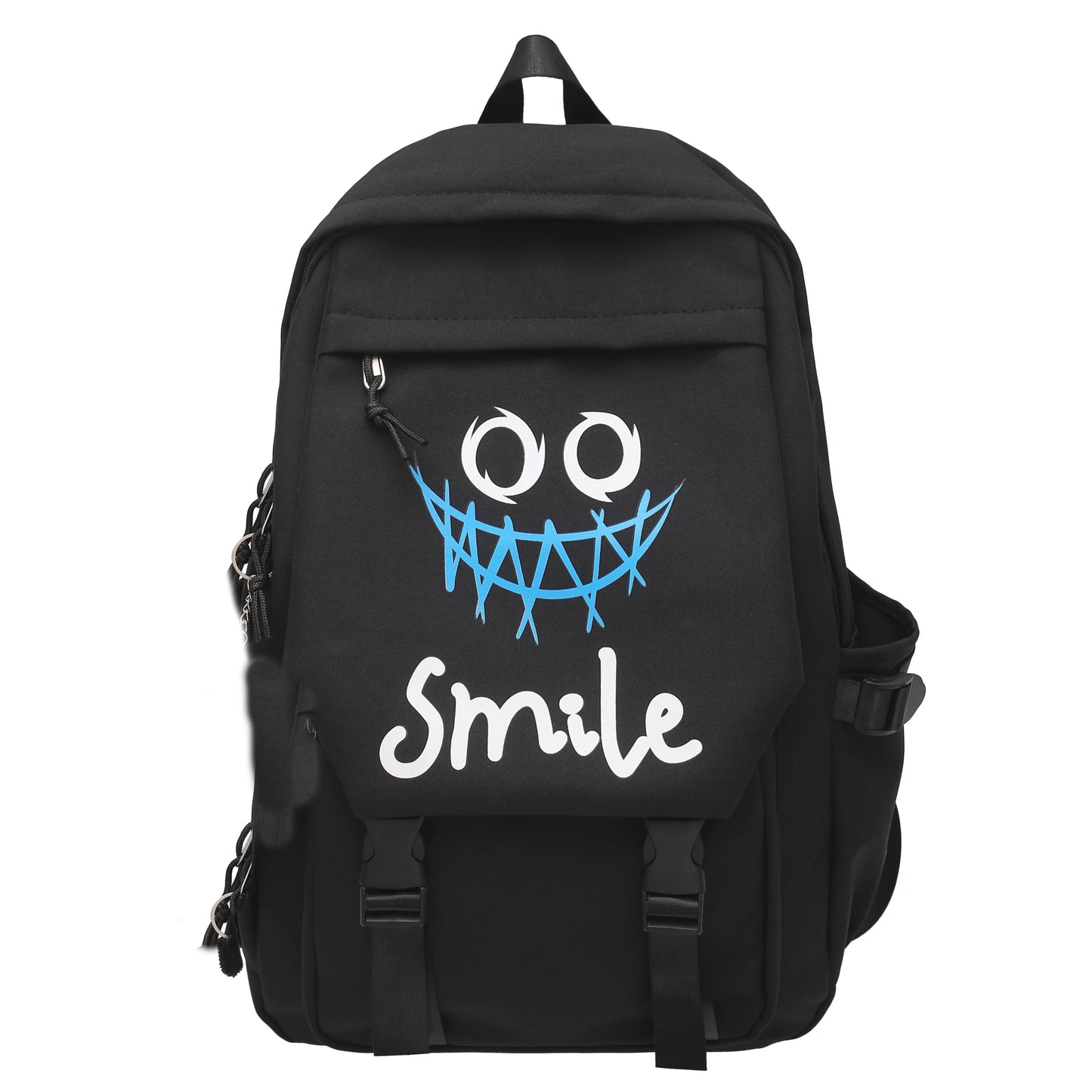 Pocket Front Backpack, Preppy Style Solid Color Nylon  Bookbag, Kawaii Large Capacity Double Handle School Bag Good Vibrations